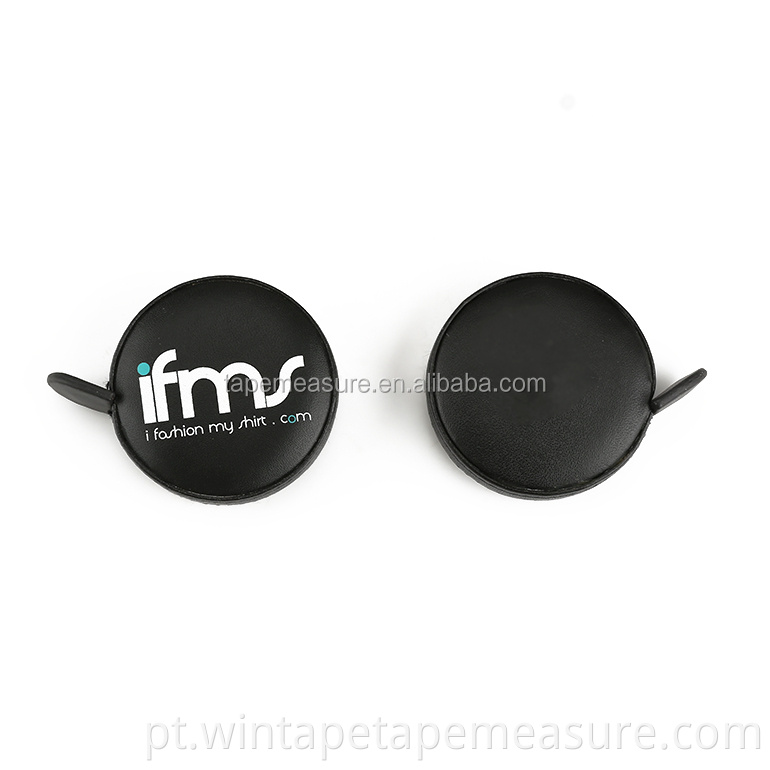 Fita métrica redonda preta de marca personalizada Fita métrica retrátil de couro PU